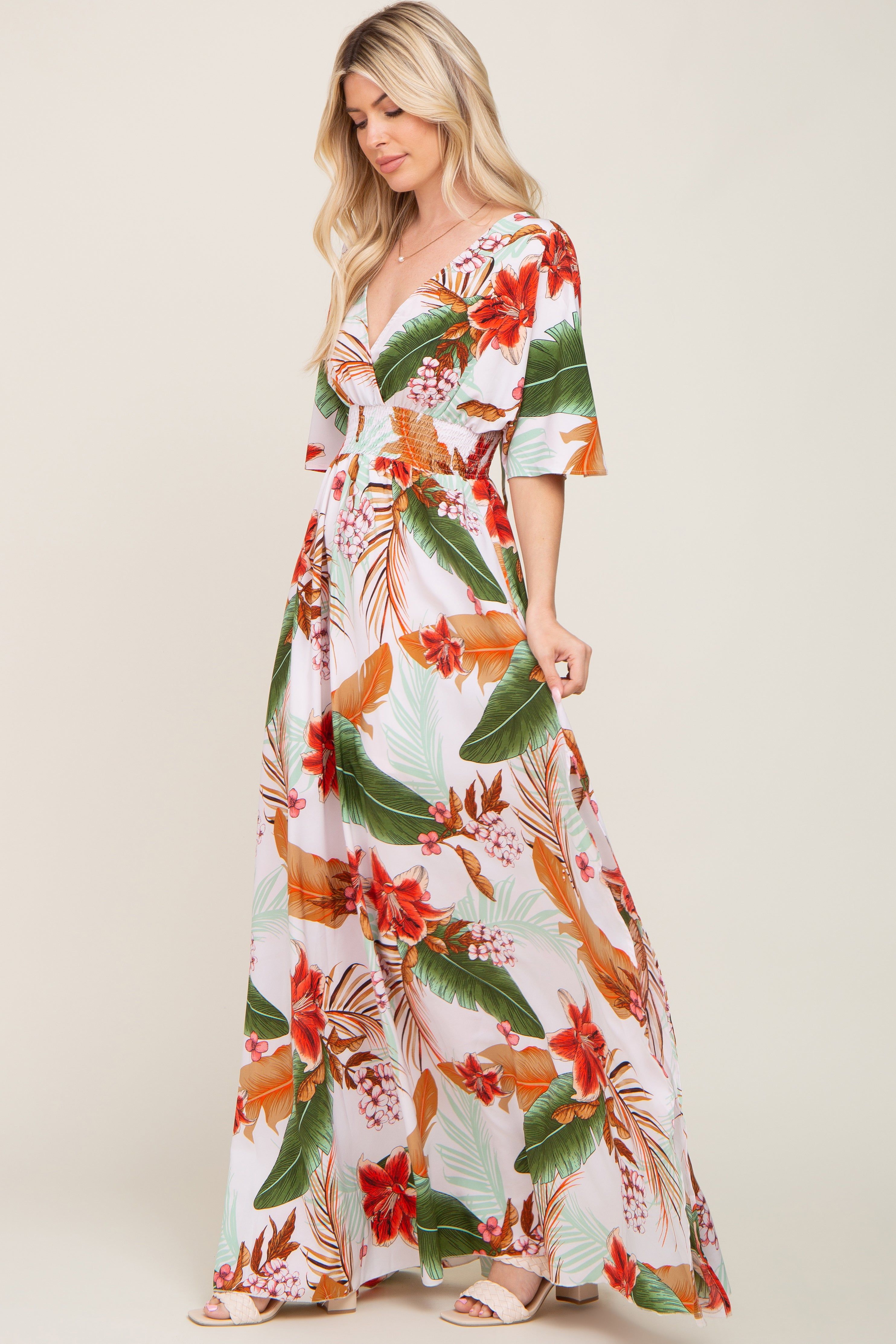 White Floral Smocked Waist Maxi Dress sold by Pinkblush product image thumbnail 2