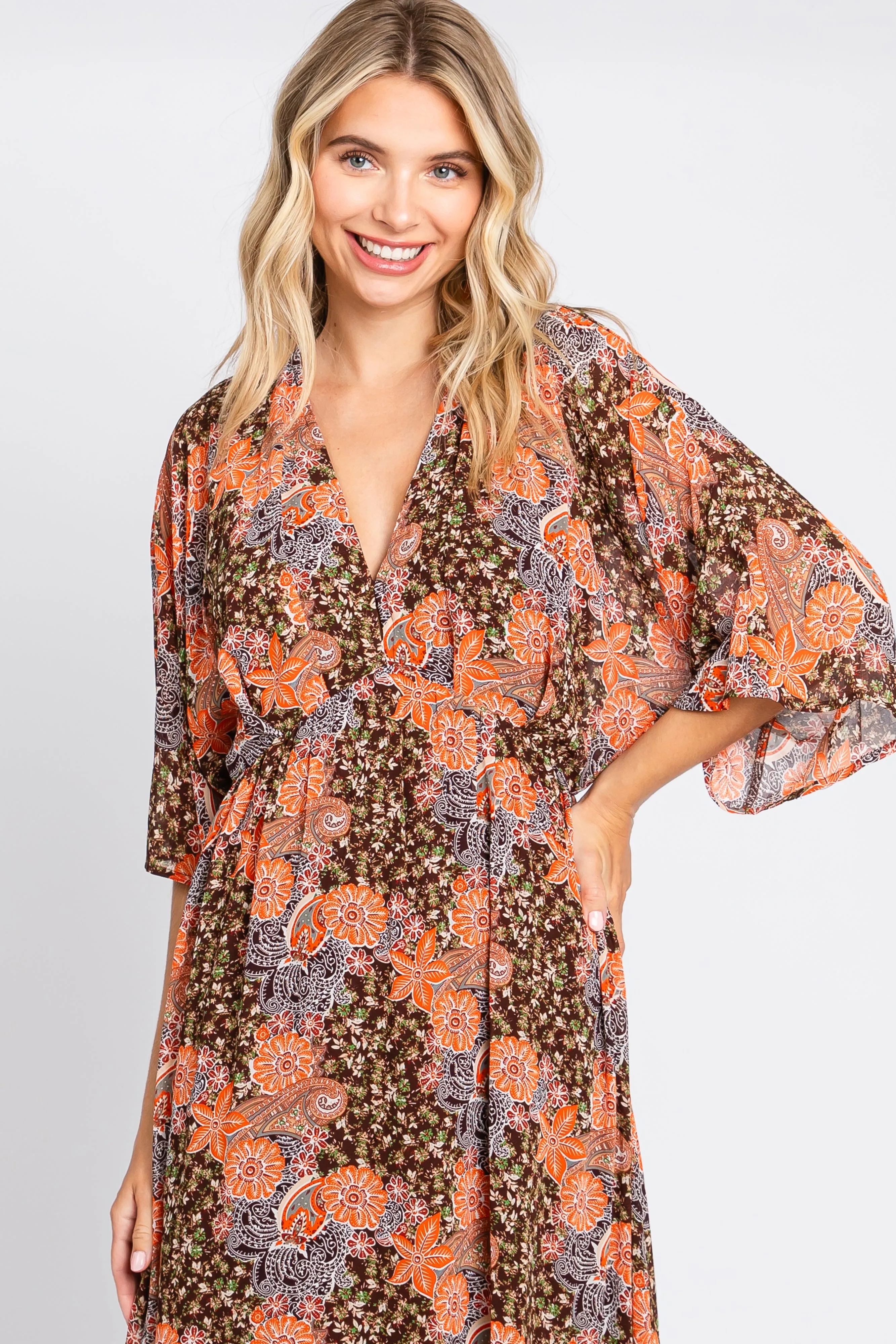 Brown Floral Paisley Chiffon Maxi Dress sold by Pinkblush product image thumbnail 4