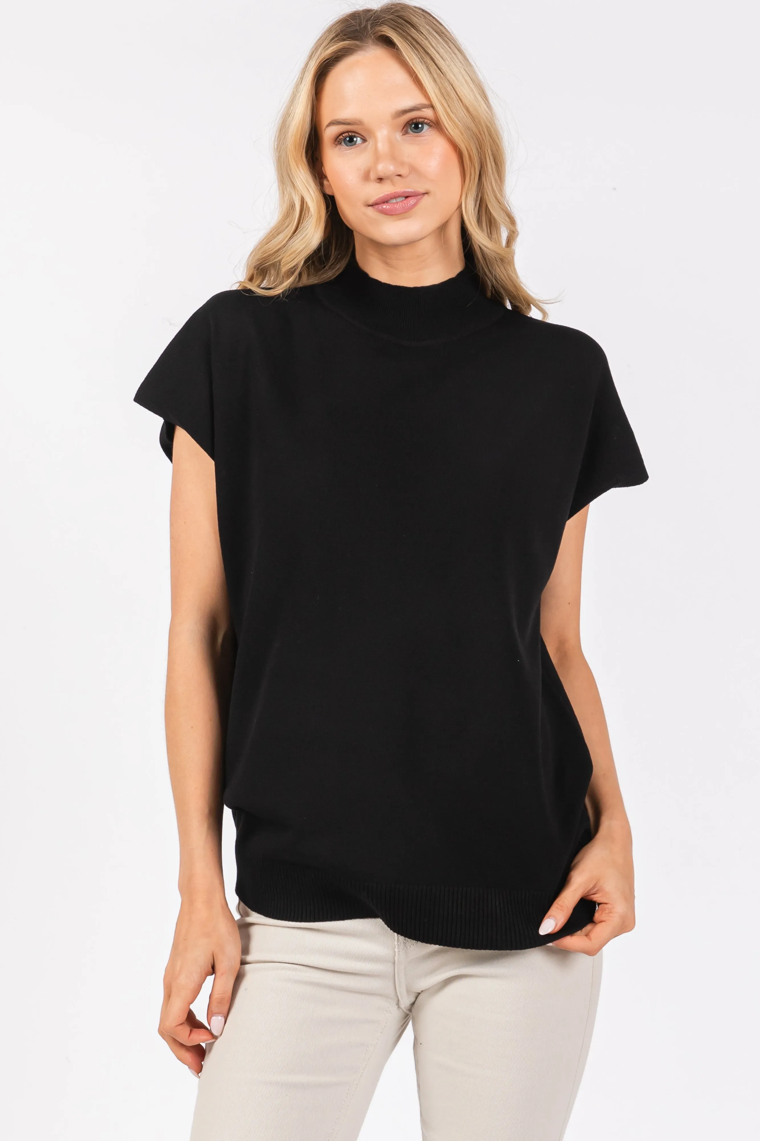 Black Mock Neck Knit Top sold by Pinkblush