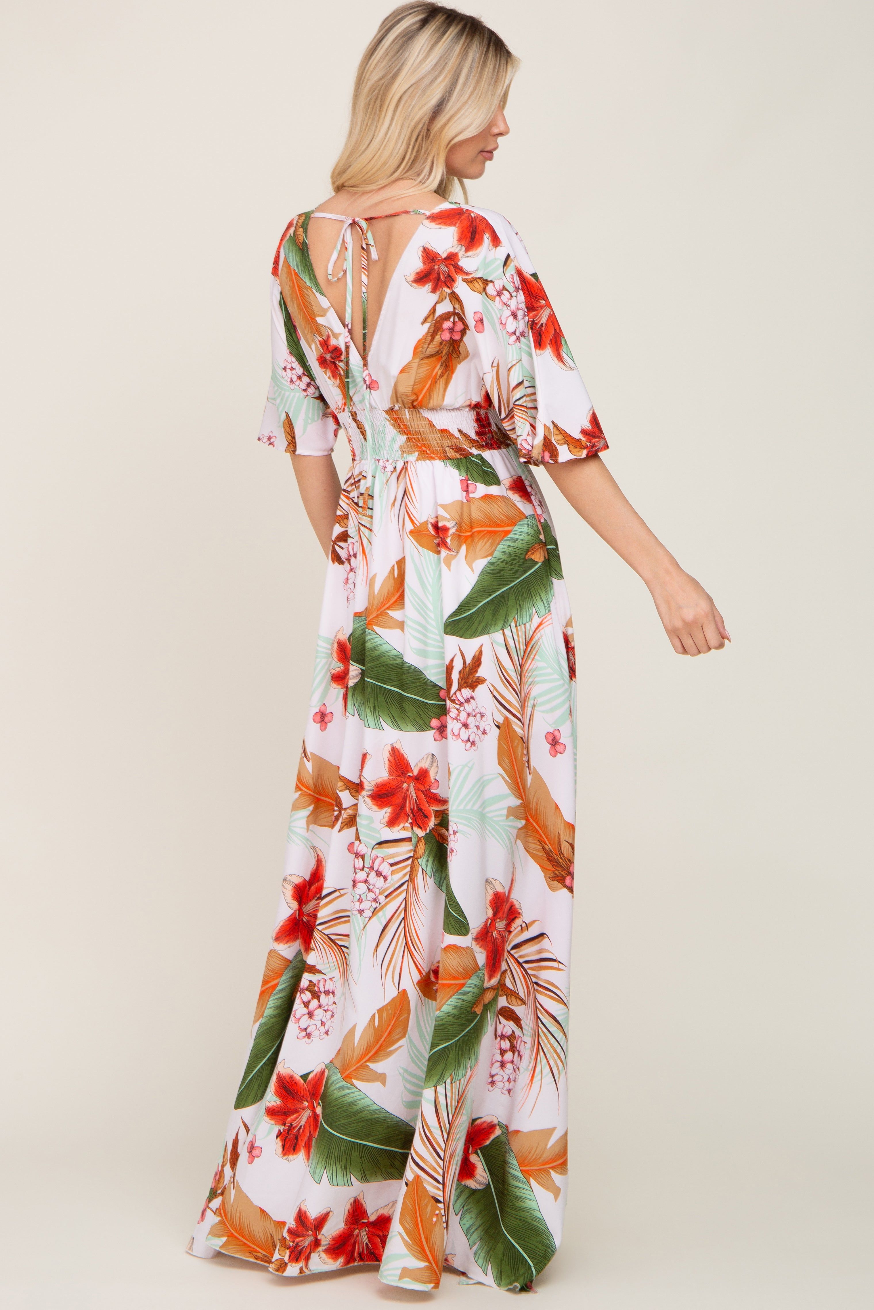 White Floral Smocked Waist Maxi Dress sold by Pinkblush product image thumbnail 3