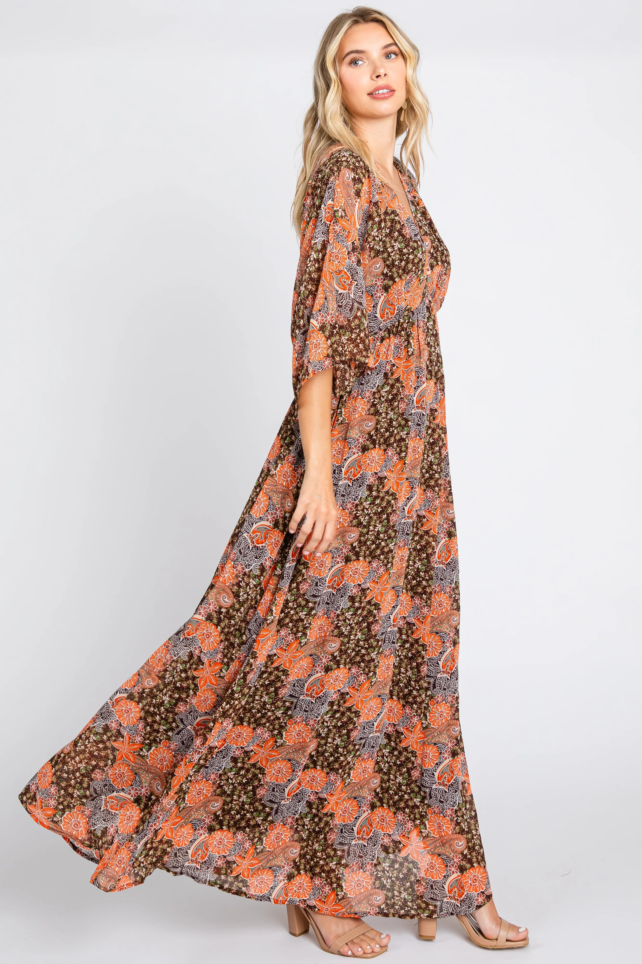 Brown Floral Paisley Chiffon Maxi Dress sold by Pinkblush product image thumbnail 2