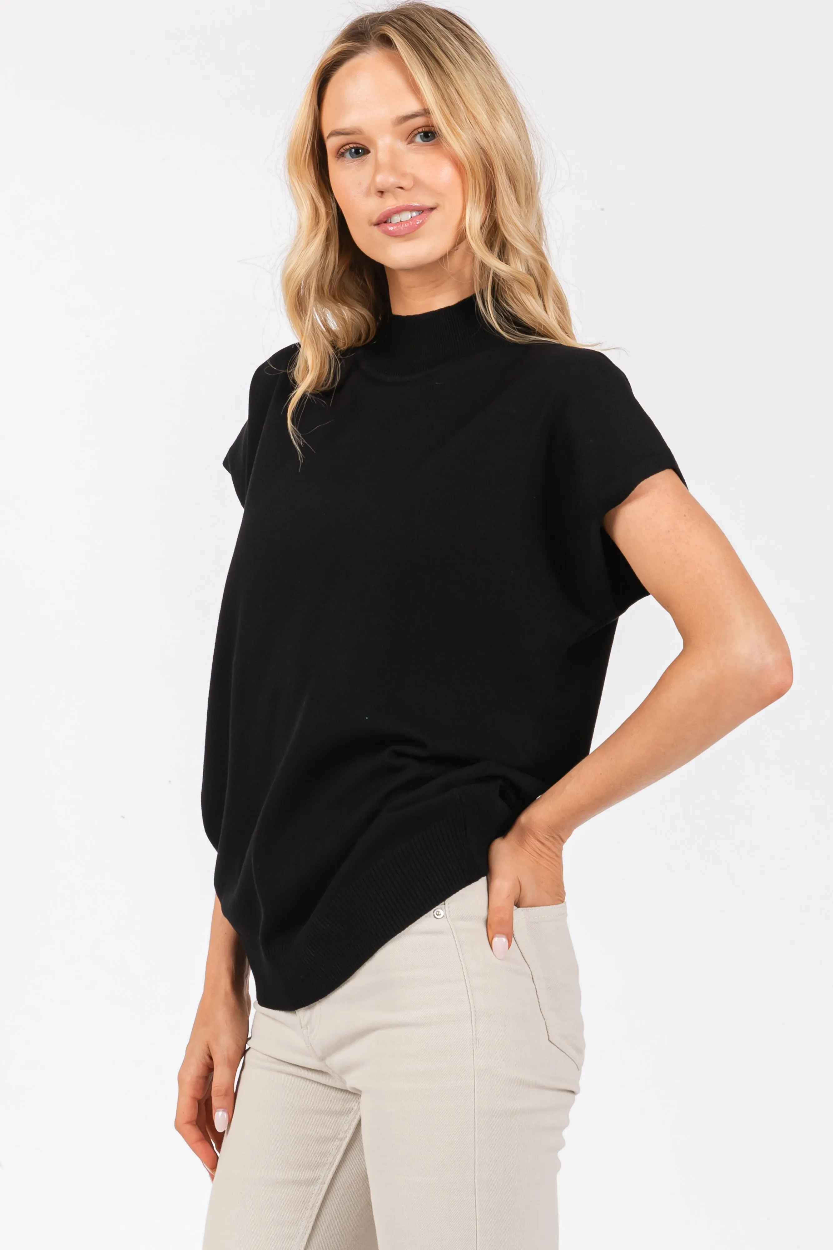 Black Mock Neck Knit Top sold by Pinkblush product image thumbnail 2