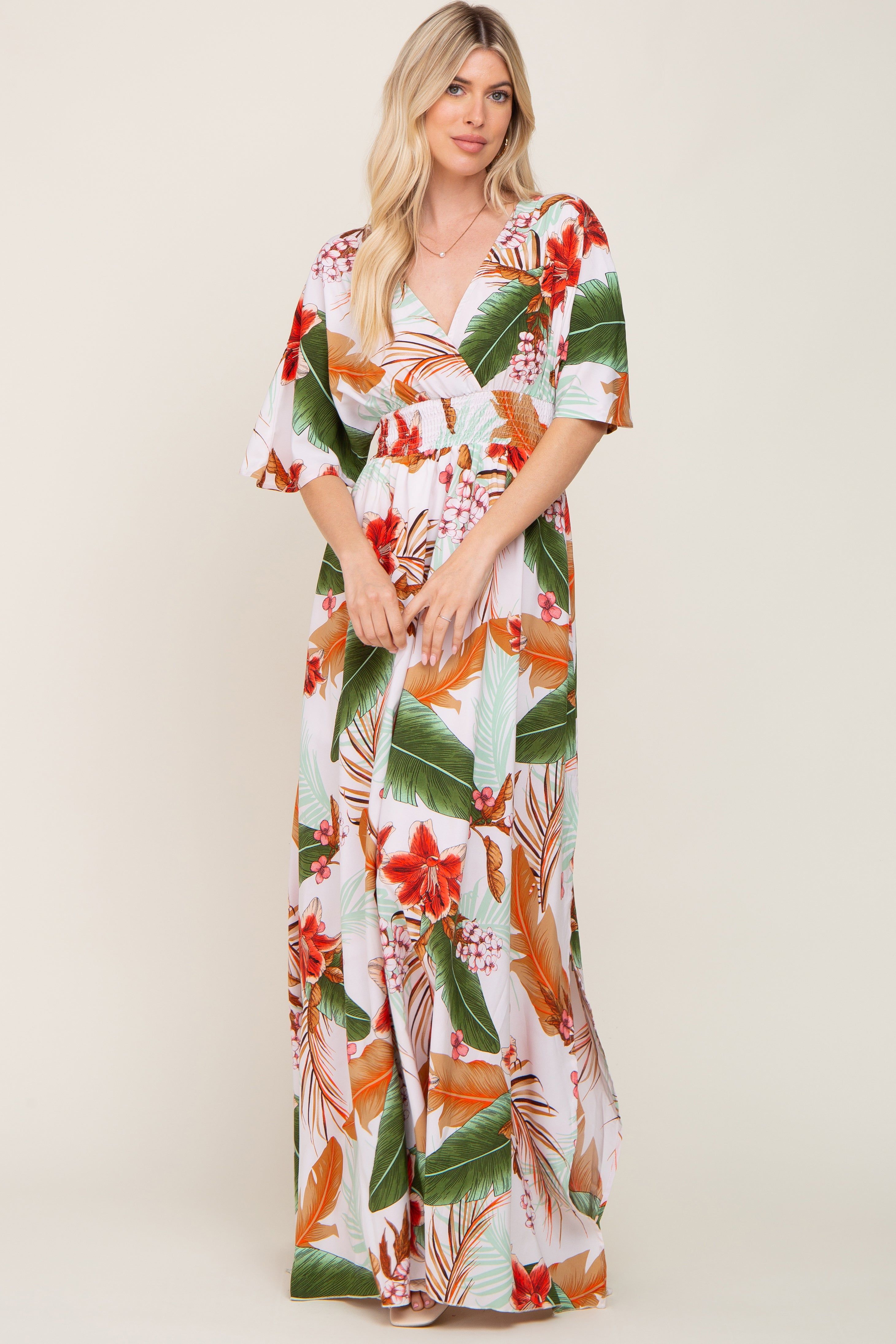 White Floral Smocked Waist Maxi Dress sold by Pinkblush product image thumbnail 4