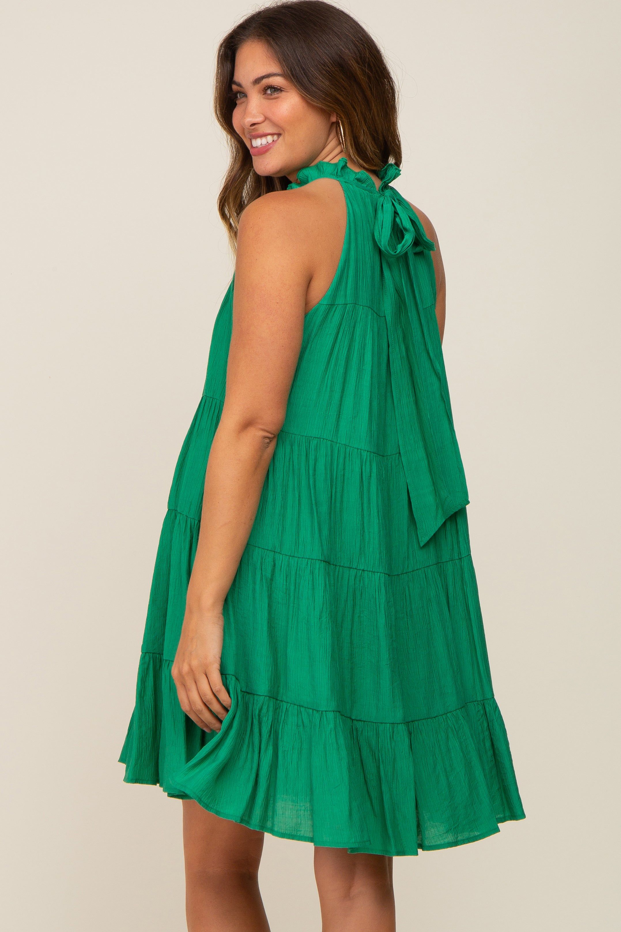 Green Ruffle Mock Neck Tiered Maternity Dress sold by Pinkblush product image thumbnail 5