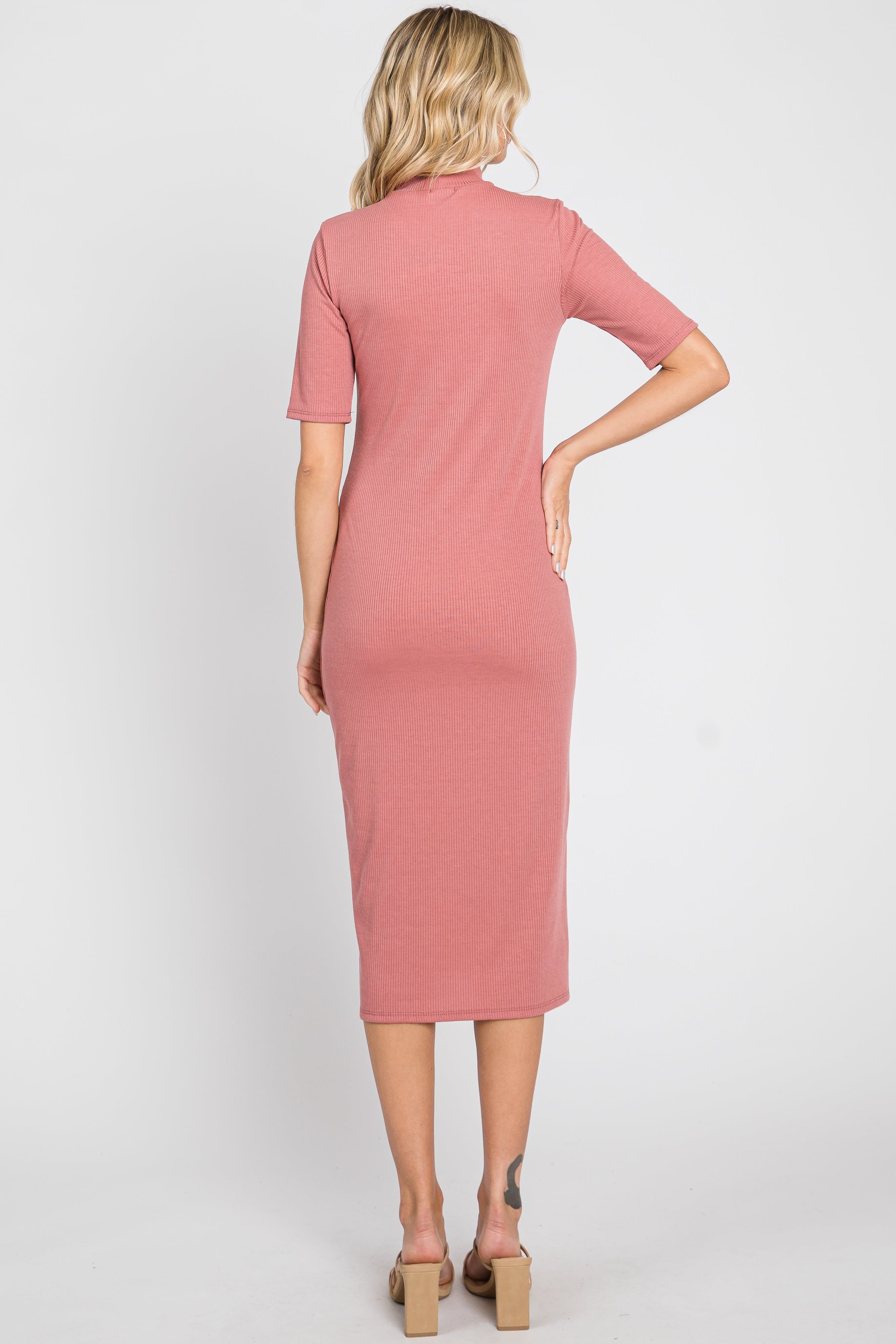 Mauve Ribbed Mock Neck Midi Dress sold by Pinkblush product image thumbnail 3