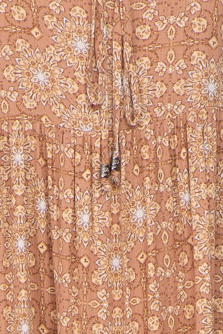 Camel Floral Tiered Front Tie Maxi Dress sold by Pinkblush product image thumbnail 4