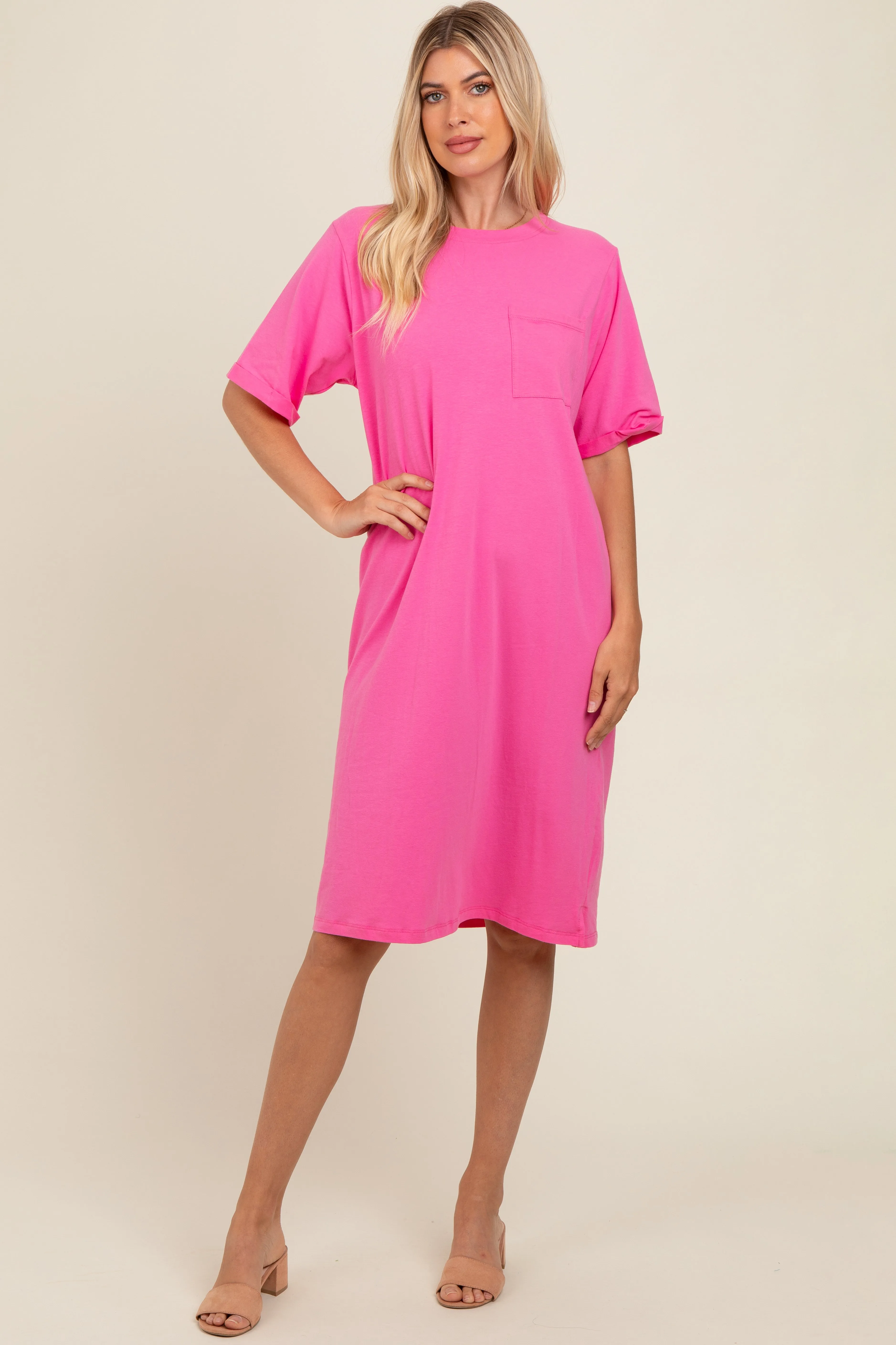 Pink Oversized Round Neck T-Shirt Dress sold by Pinkblush product image thumbnail 2