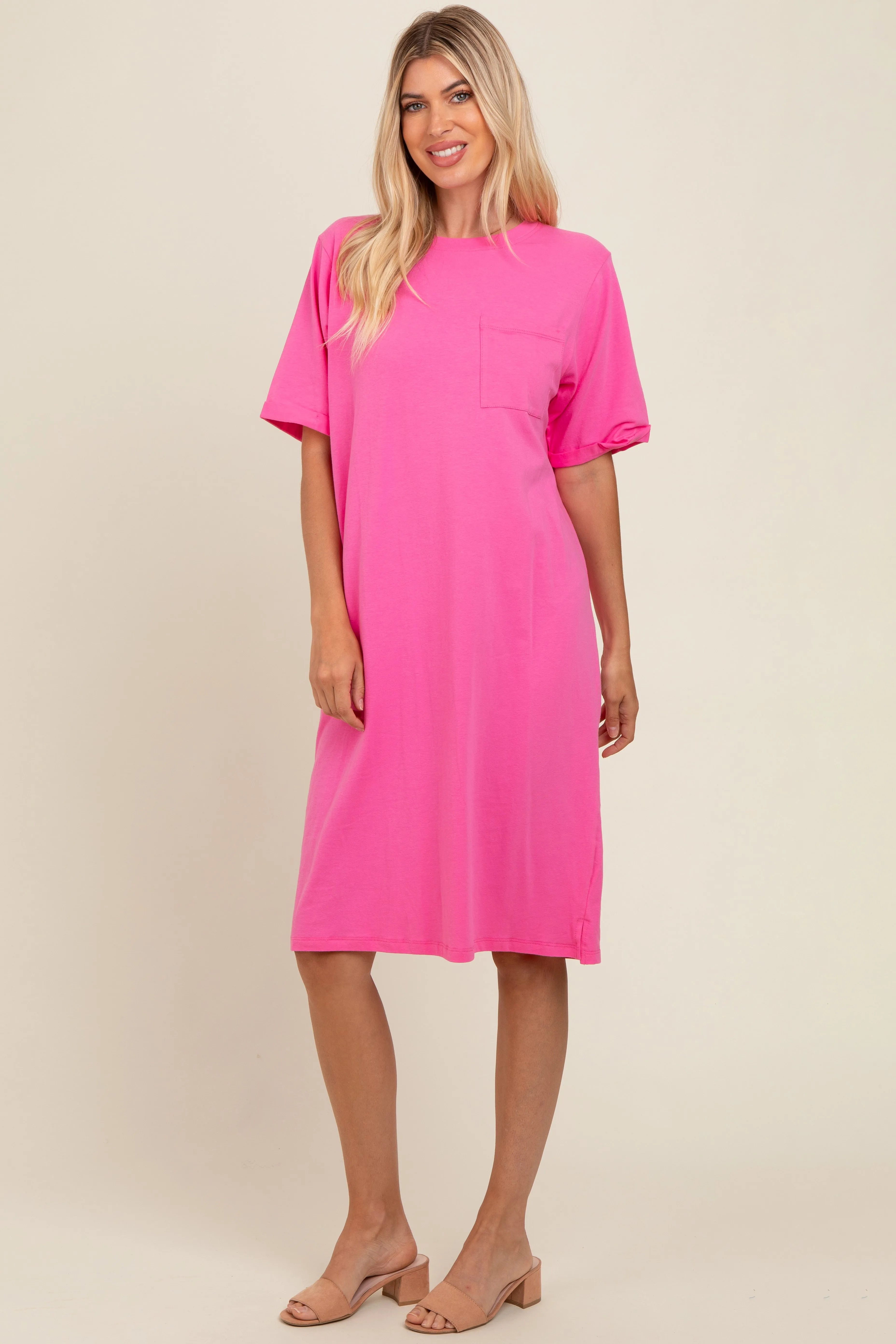 Pink Oversized Round Neck T-Shirt Dress sold by Pinkblush product image thumbnail 3