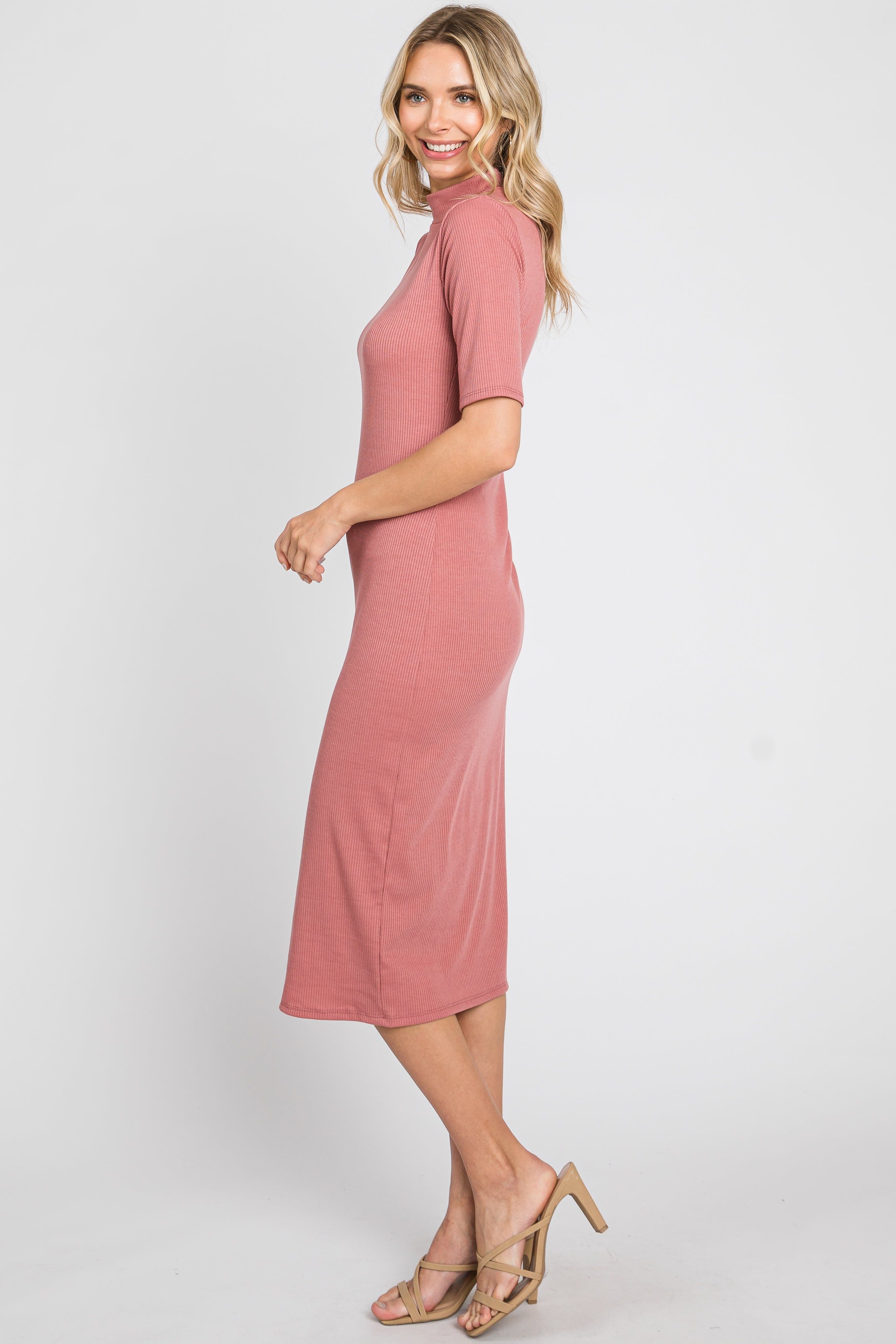 Mauve Ribbed Mock Neck Midi Dress sold by Pinkblush product image thumbnail 2