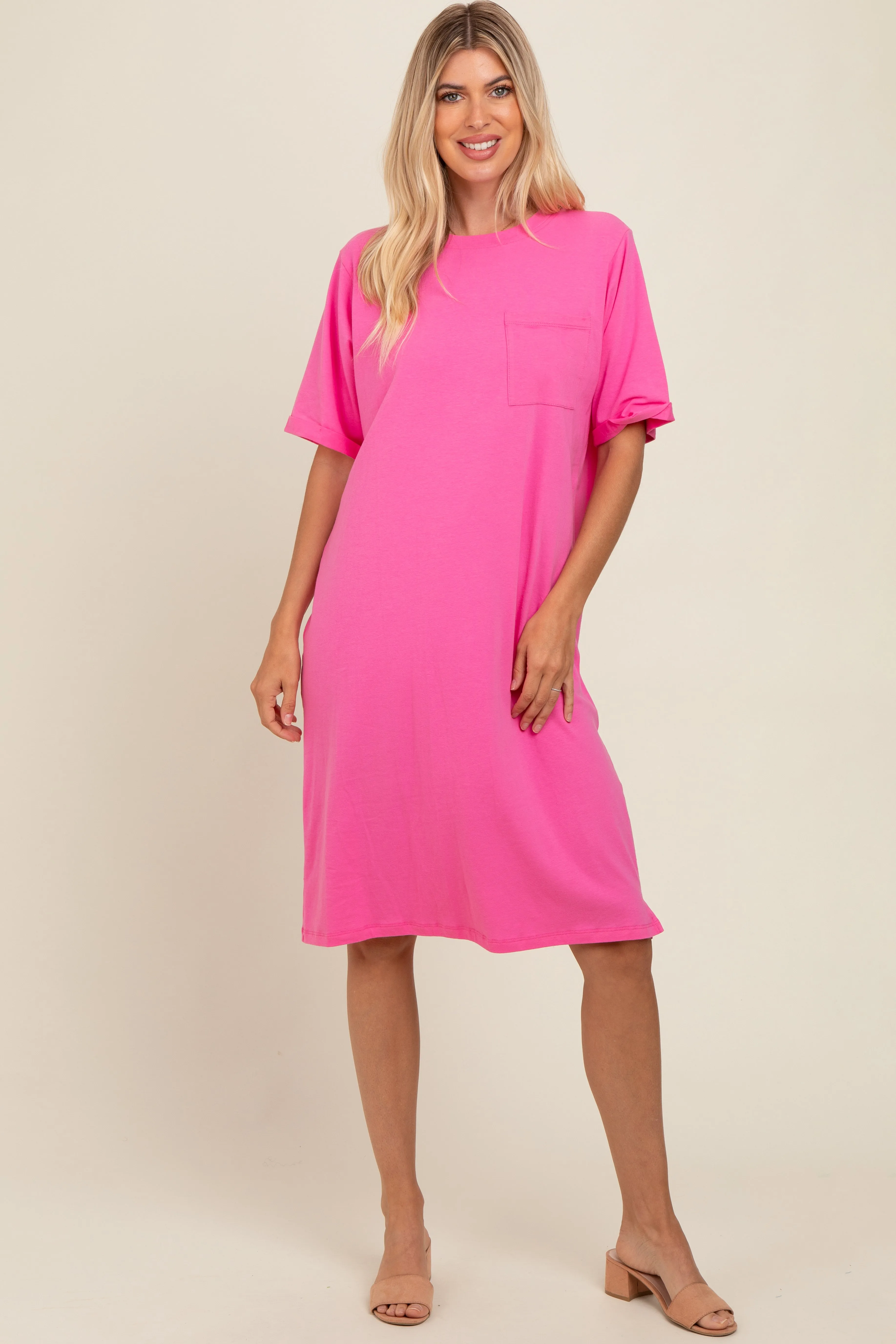 Pink Oversized Round Neck T-Shirt Dress sold by Pinkblush