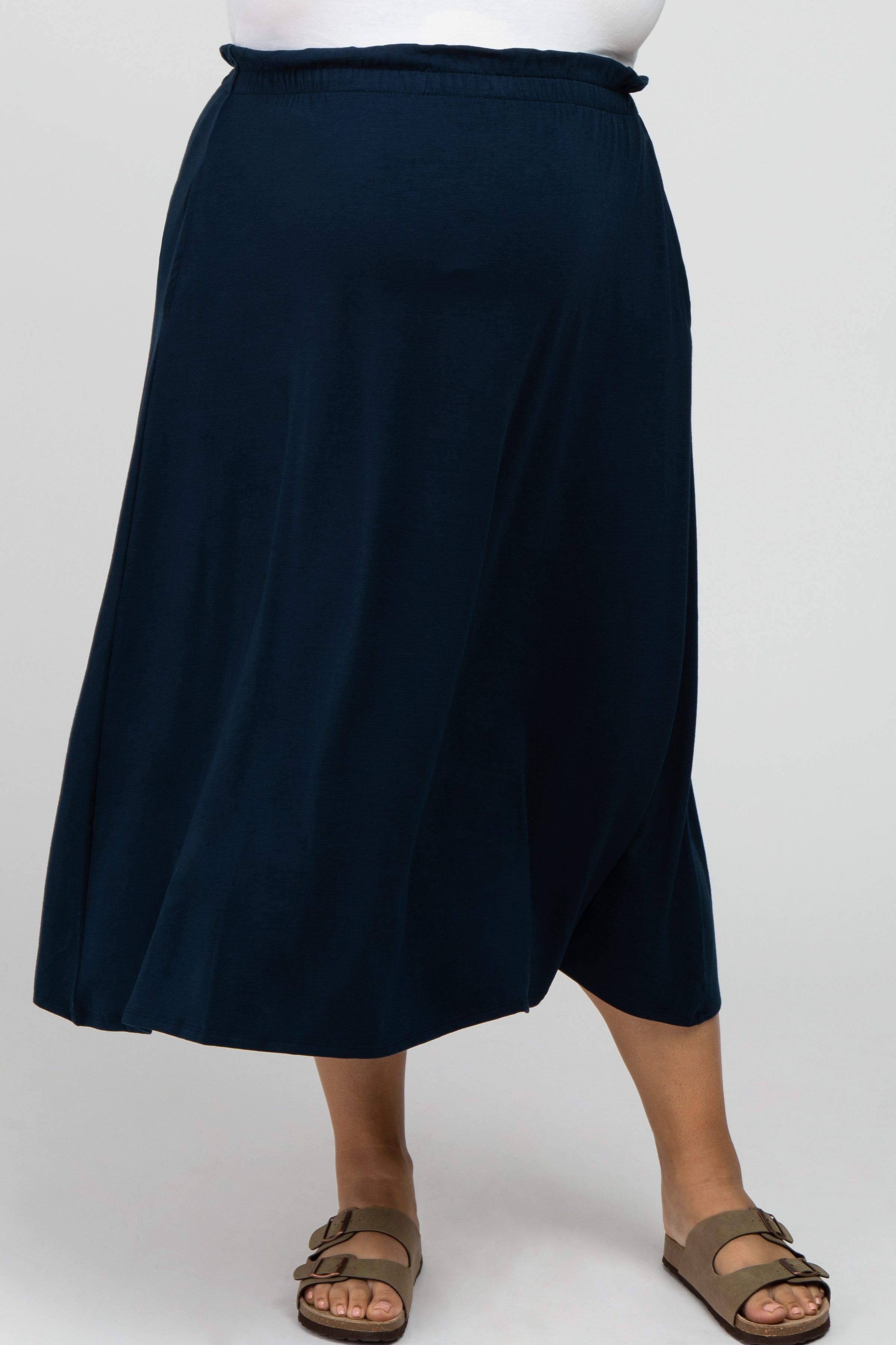Navy Blue Gathered Waist Maternity Plus Midi Skirt sold by Pinkblush product image thumbnail 2