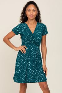 Teal Wrap Front V-Neck Short Sleeve Maternity Dress sold by Pinkblush