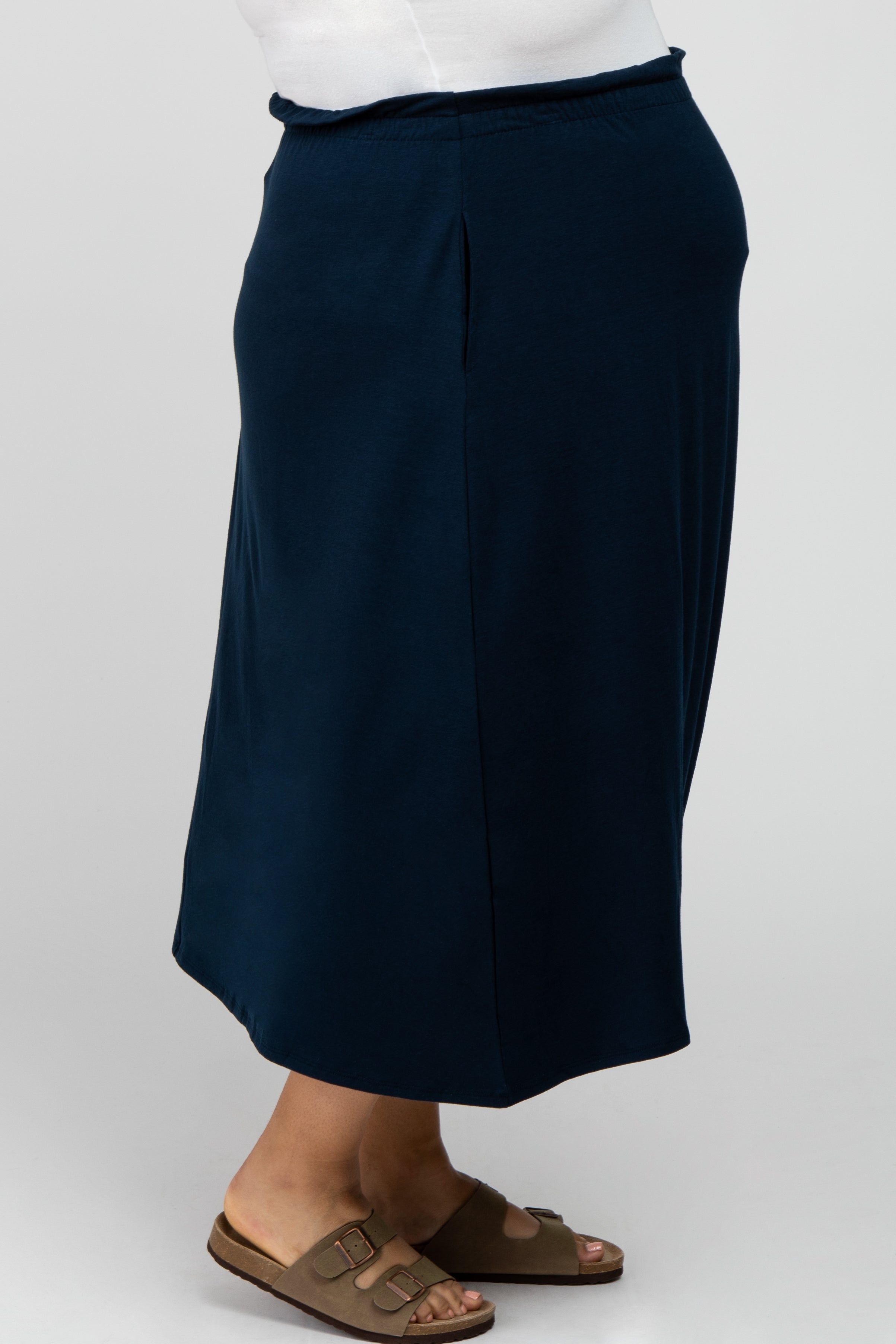 Navy Blue Gathered Waist Maternity Plus Midi Skirt sold by Pinkblush product image thumbnail 3