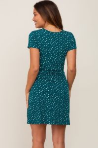 Teal Wrap Front V-Neck Short Sleeve Maternity Dress sold by Pinkblush