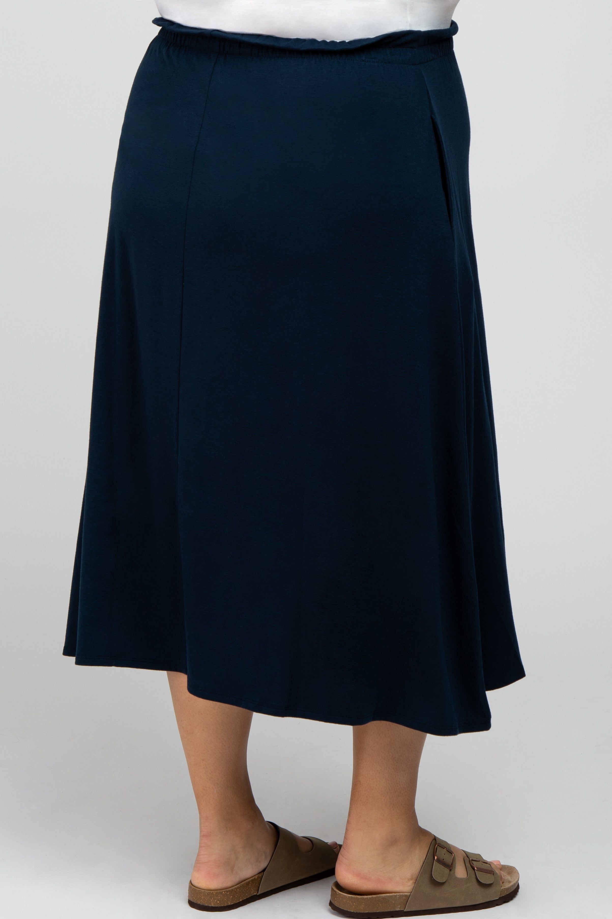 Navy Blue Gathered Waist Maternity Plus Midi Skirt sold by Pinkblush product image thumbnail 4