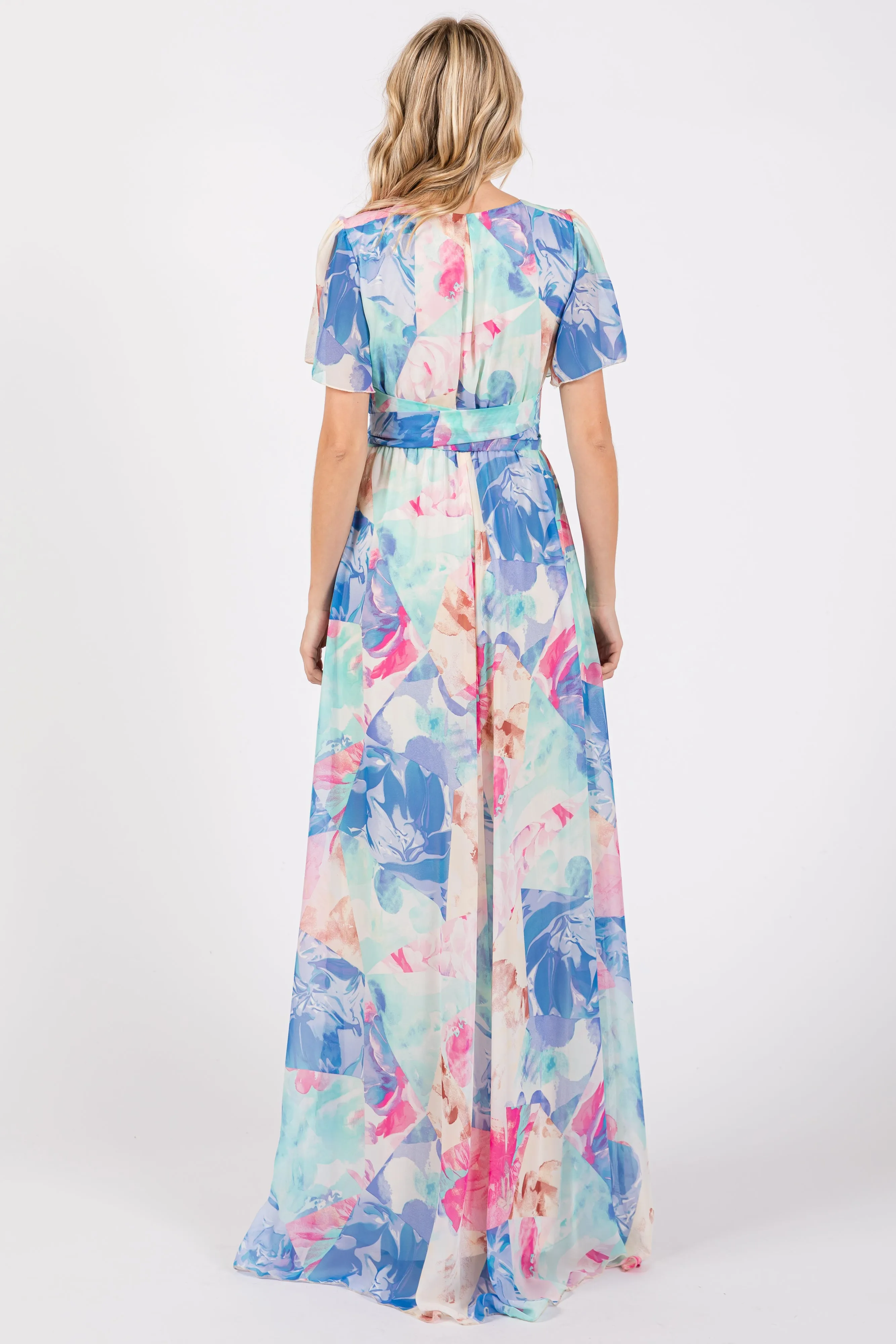 Blue Multicolor Floral Side Slit Wrap Maxi Dress sold by Pinkblush product image thumbnail 3