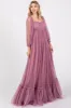 Mauve Sweetheart Neck Off Shoulder Long Sleeve Tulle Maxi Dress sold by Pinkblush
