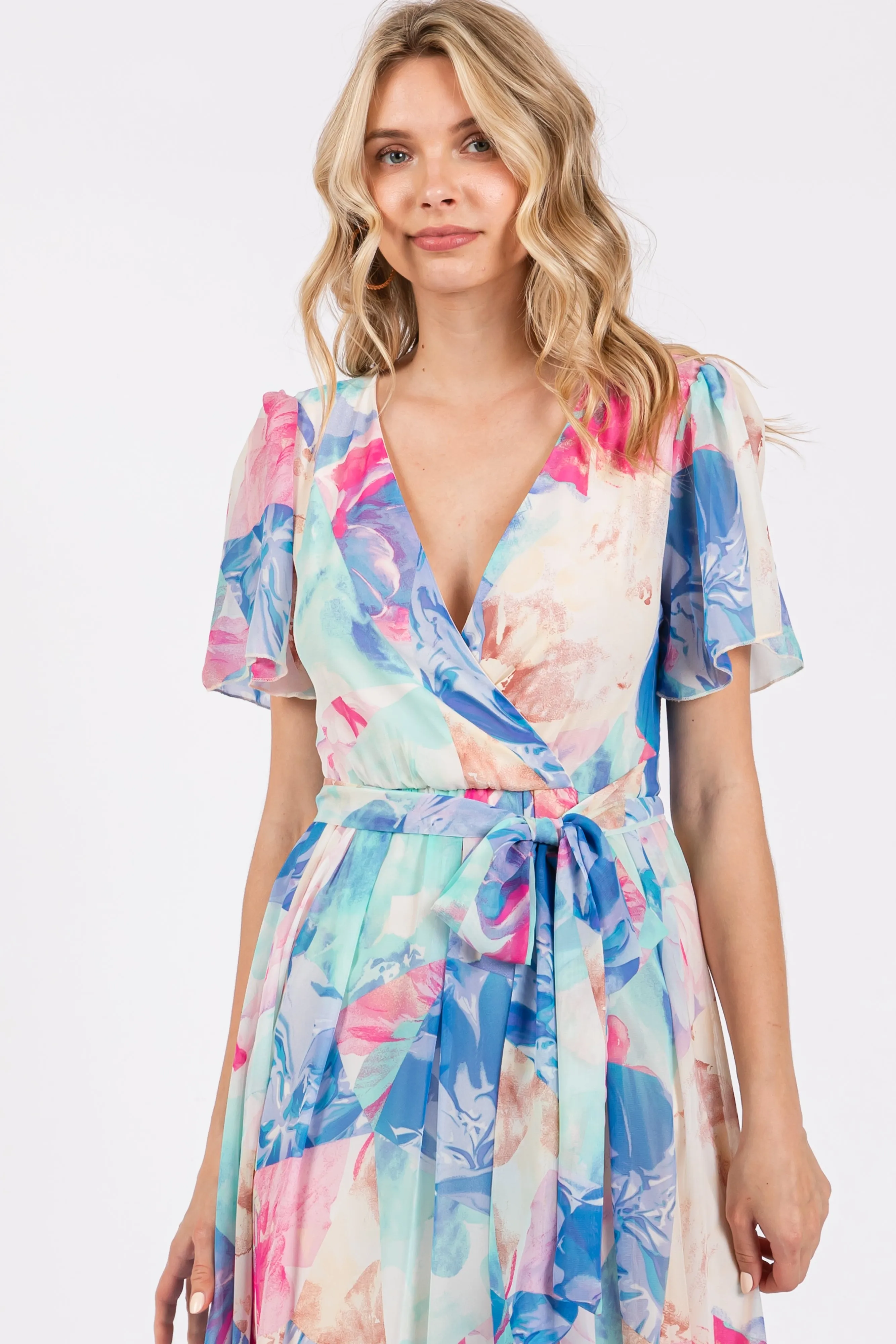Blue Multicolor Floral Side Slit Wrap Maxi Dress sold by Pinkblush product image thumbnail 4