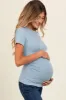 Blue Ruched Micro-Rib Maternity Top sold by Pinkblush