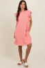 Peach Ribbed Ruffle Sleeve Maternity Dress sold by Pinkblush
