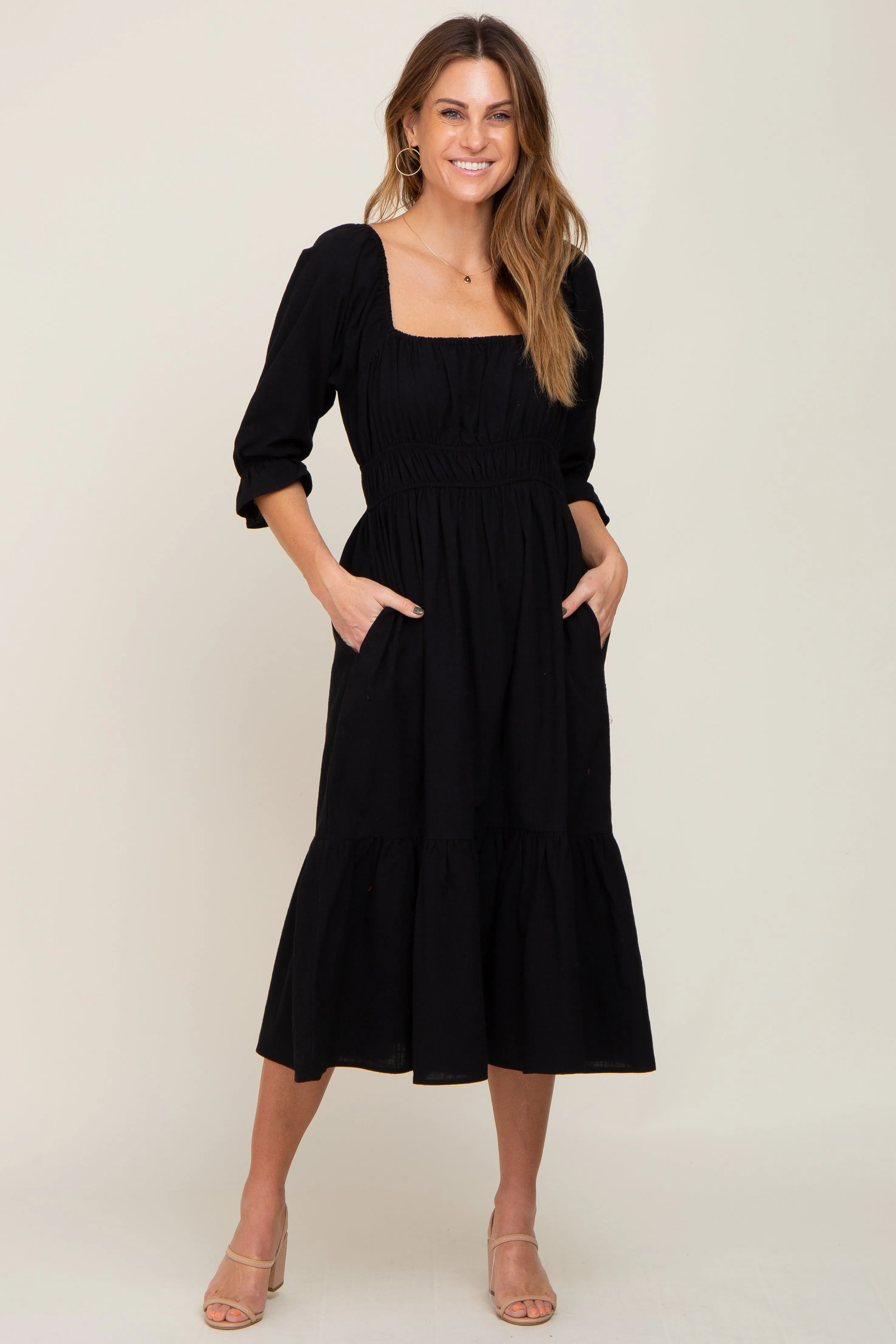 Black Ruffle Strappy Open Back Midi Dress sold by Pinkblush