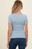 Blue Ruched Micro-Rib Maternity Top sold by Pinkblush