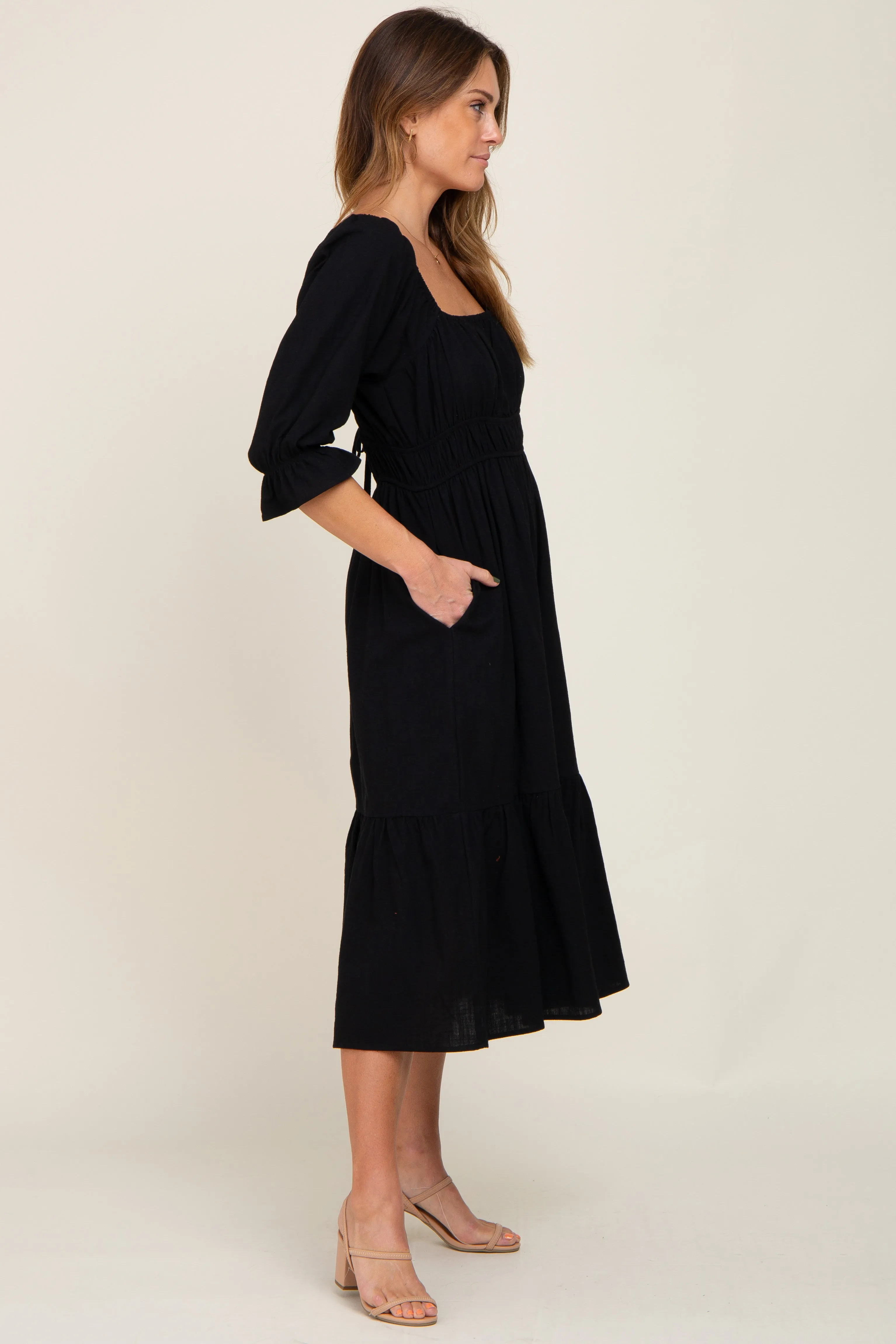 Black Ruffle Strappy Open Back Midi Dress sold by Pinkblush product image thumbnail 2