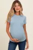 Blue Ruched Micro-Rib Maternity Top sold by Pinkblush