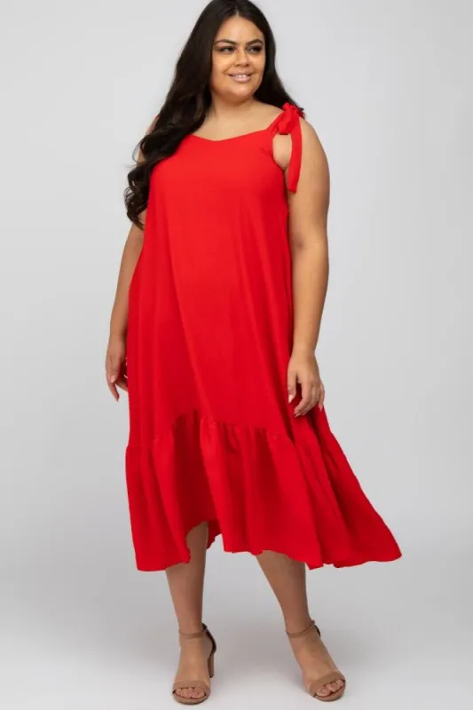 Red Strap Ruffle Hem Plus Midi Dress sold by Pinkblush