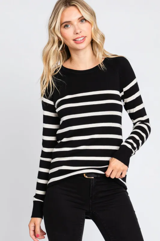 Black Striped Knit Long Sleeve Top sold by Pinkblush
