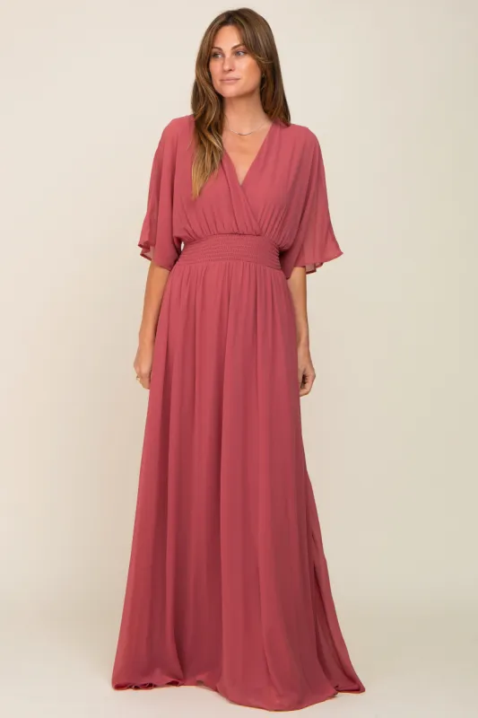 Mauve Chiffon V-Neck Smocked Waist Maxi Dress sold by Pinkblush