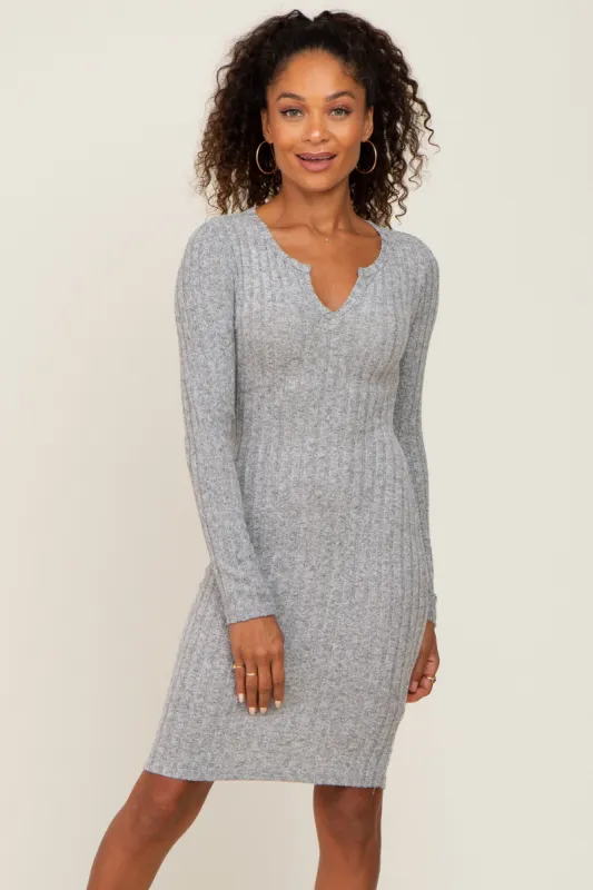 Heather Grey Soft Ribbed Long Sleeve Midi Dress sold by Pinkblush