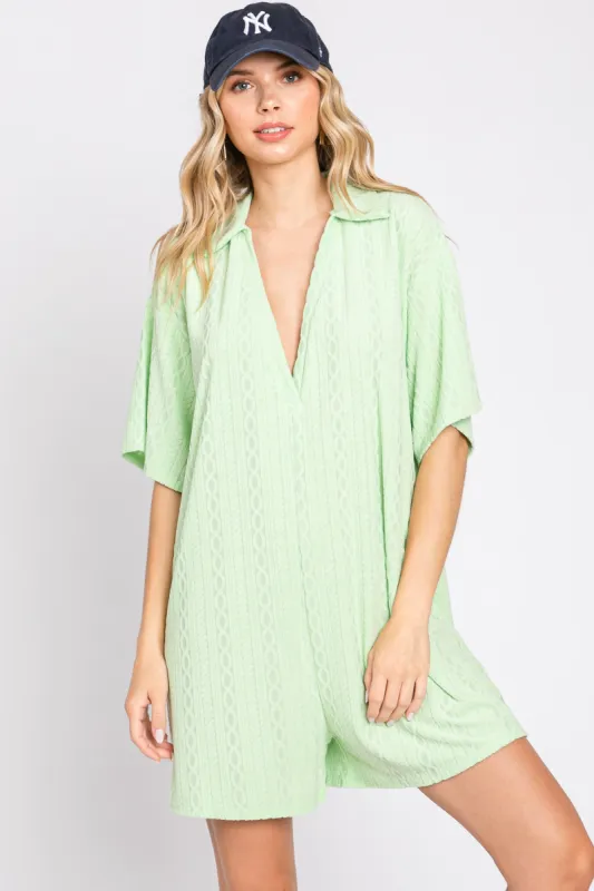 Green Terry Cloth Collared Romper sold by Pinkblush