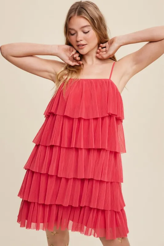 Hot Pink Ruffled Tulle Mini Dress sold by Pinkblush