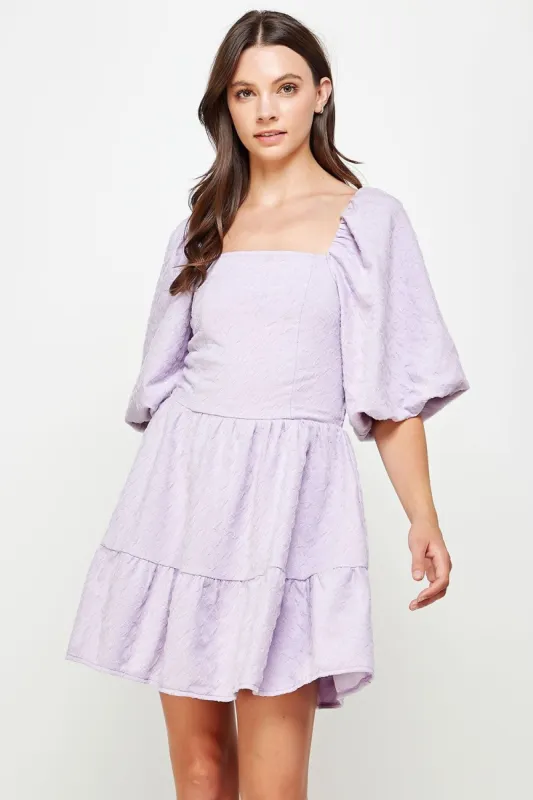 Lilac Puff Sleeve Mini Dress sold by Pinkblush