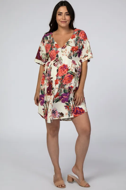 Ivory Floral Short Sleeve Maternity Dress sold by Pinkblush