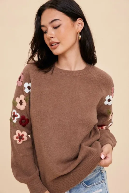 Mocha Knit Floral Sweater sold by Pinkblush