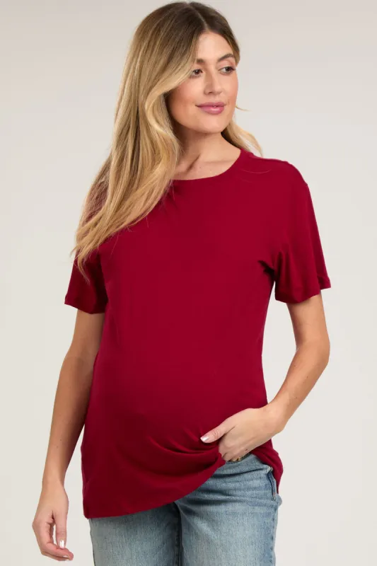 Light Burgundy Oversized Short Sleeve Maternity Top sold by Pinkblush