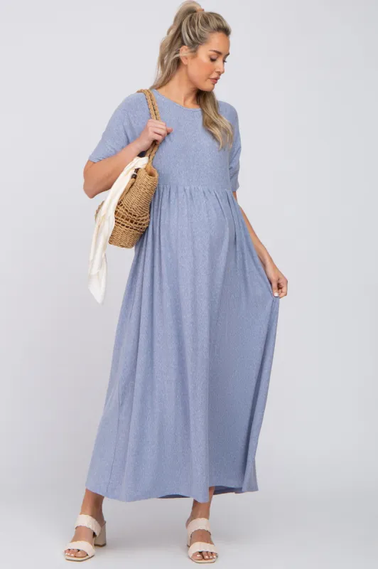 Blue Heather Oversized Maternity Midi Dress sold by Pinkblush
