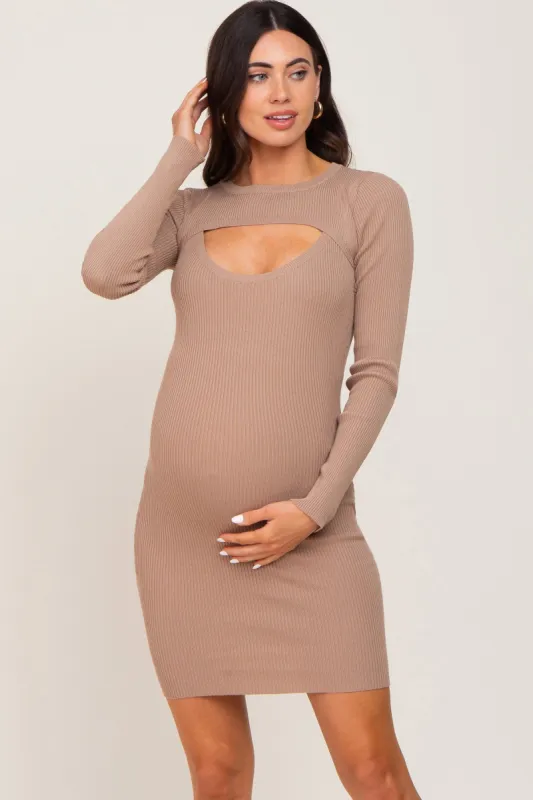 Mocha Knit Cutout Maternity Fitted Dress sold by Pinkblush