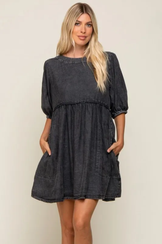 Black Faded Denim Chambray Mini Dress sold by Pinkblush