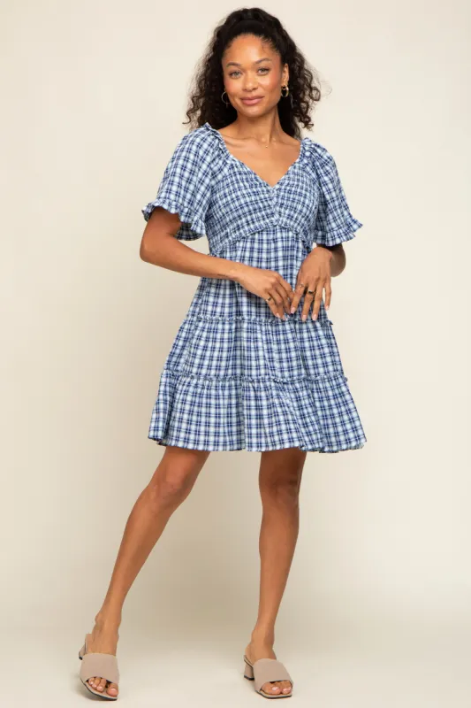 Navy Plaid Ruffle Tiered Dress sold by Pinkblush