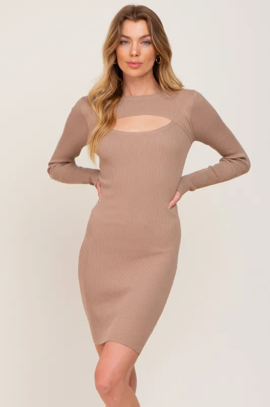 Mocha Knit Cutout Fitted Dress sold by Pinkblush