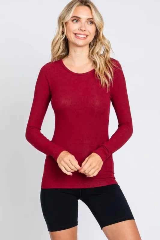 Burgundy Ribbed Long Sleeve Top sold by Pinkblush
