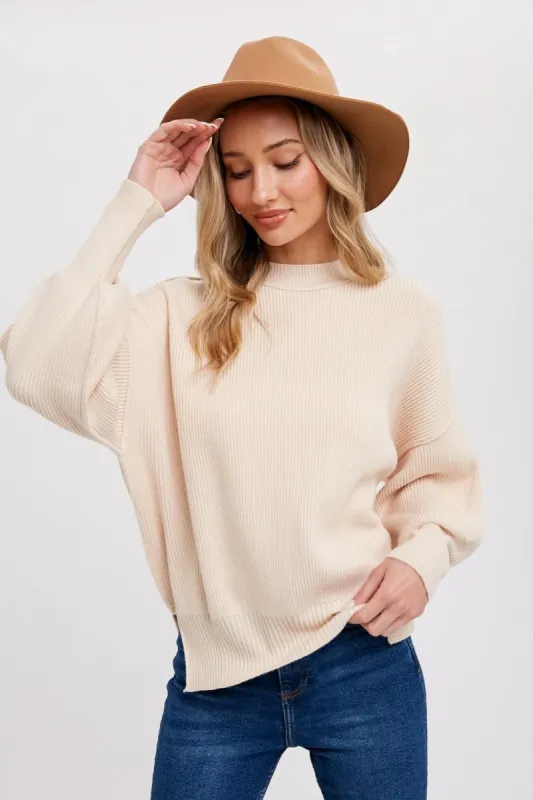 Beige Knit Mock Neck Sweater sold by Pinkblush