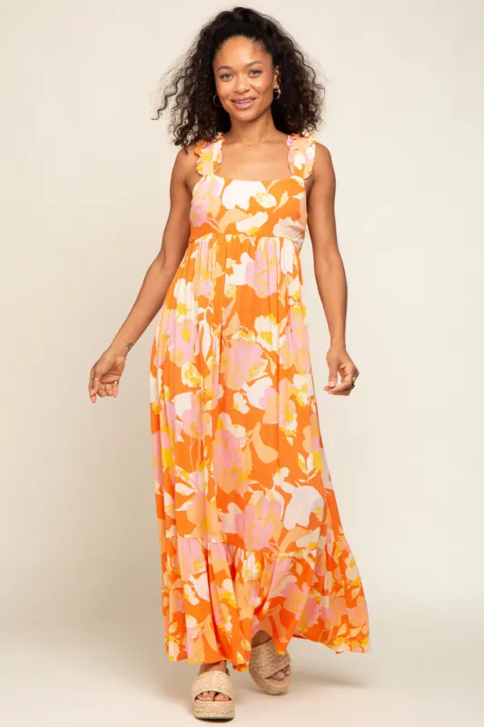 Orange Floral Sleeveless Maxi Dress sold by Pinkblush