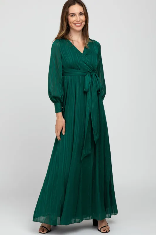 Forest Green Metallic Striped Chiffon Maxi Dress sold by Pinkblush