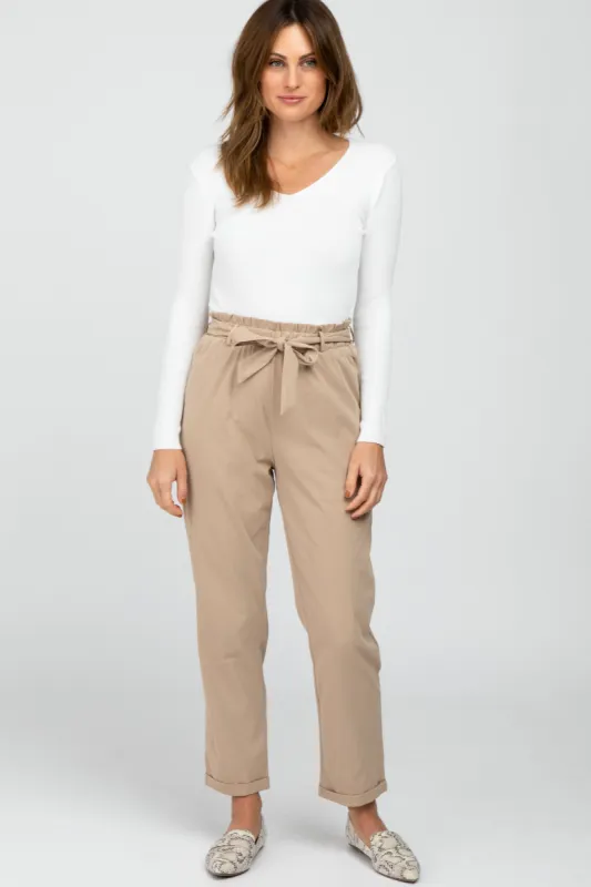 Beige Waist Tie Cuffed Pants sold by Pinkblush