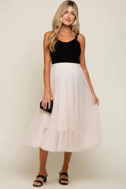 Cream Tulle Maternity Midi Skirt sold by Pinkblush