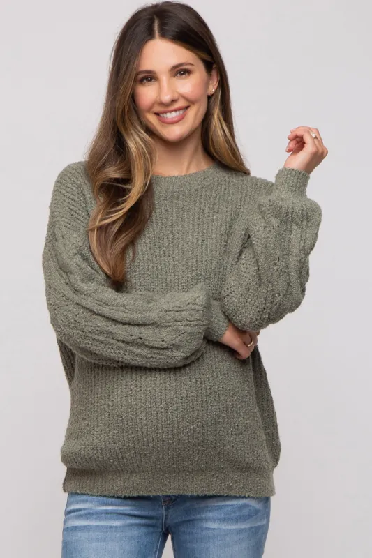 Light Olive Knit Puff Sleeve Maternity Sweater sold by Pinkblush